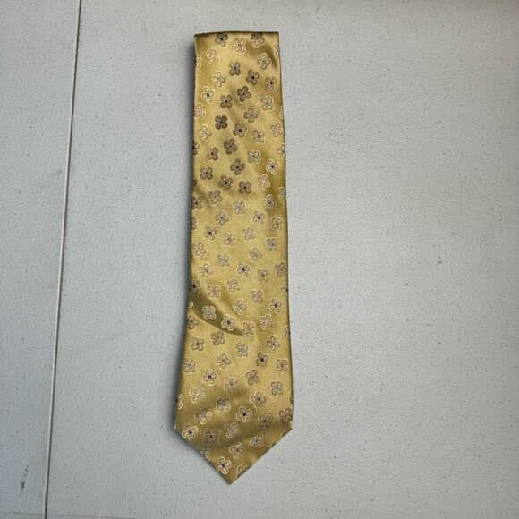 Rooster Vintage Men's Neck Tie 100% Silk Flower Printed Gold Yellow 59" Career - Picture 7 of 7